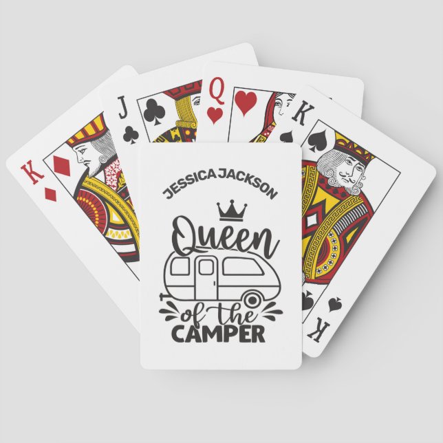 Queen Of The Camper w/ crown & name camping lover Playing Cards (Back)