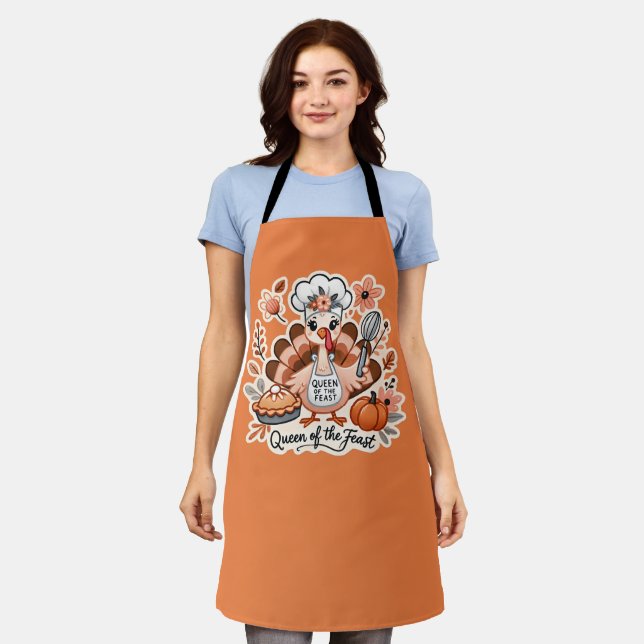 Queen of the Feast - Funny Thanksgiving Turkey Des Apron (Worn)