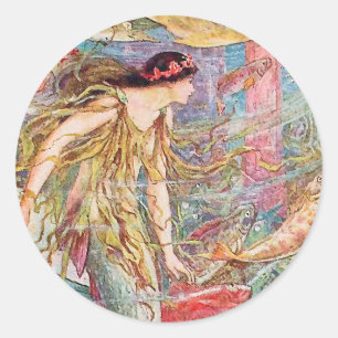Queen of the Fishes - Orange Fairy Book Classic Round Sticker