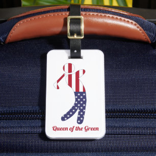 Queen of the Green   American Flag Golf Player Luggage Tag