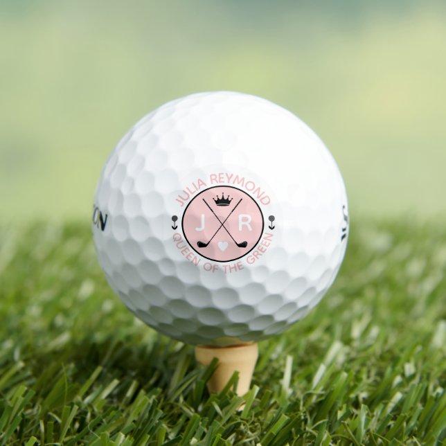 Queen of the Green monogram golfer pink Golf Balls (Insitu Tee)