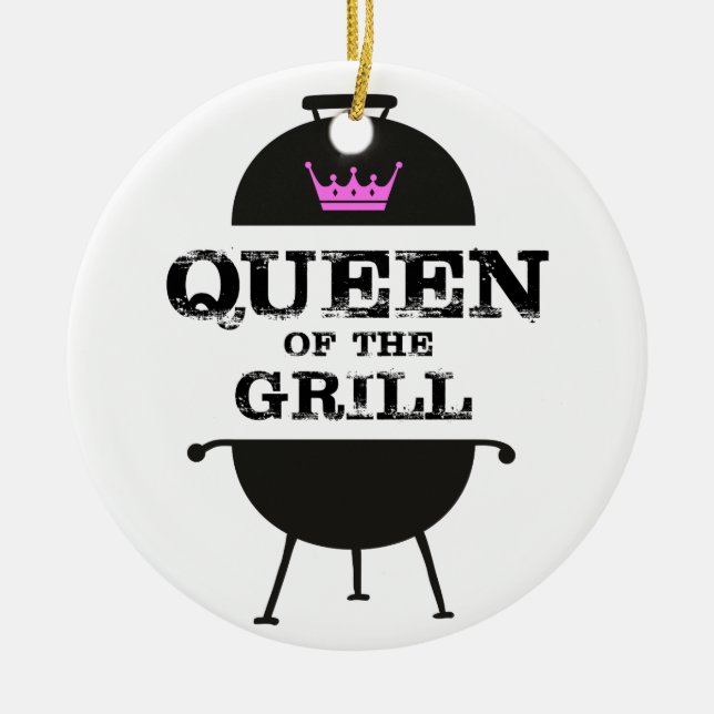 Queen Of The Grill, Black Pink Crown Ceramic Tree Decoration (Front)