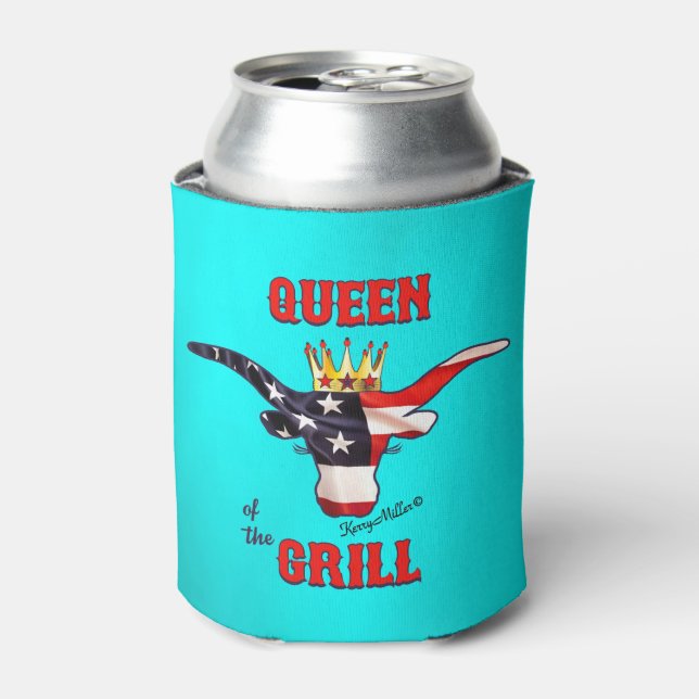 Queen of the Grill - Longhorn Cow Can Cooler (Can Front)
