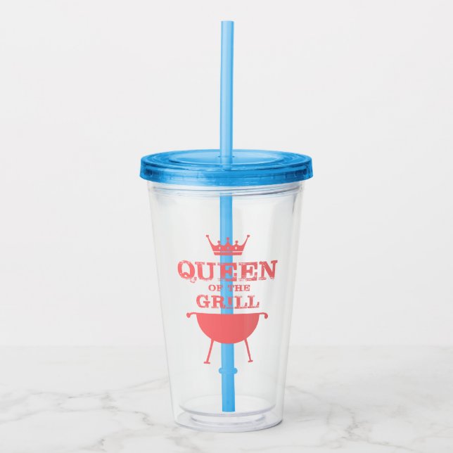 Queen Of The Grill, Pink Acrylic Tumbler (Front)