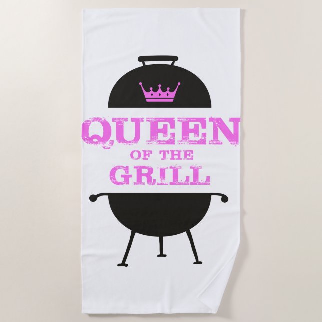 Queen Of The Grill, Pink Crown Pink Beach Towel (Front)