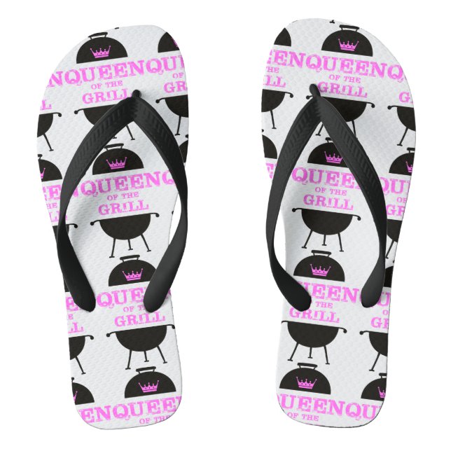 Queen Of The Grill, Pink Crown Pink Flip Flops (Footbed)