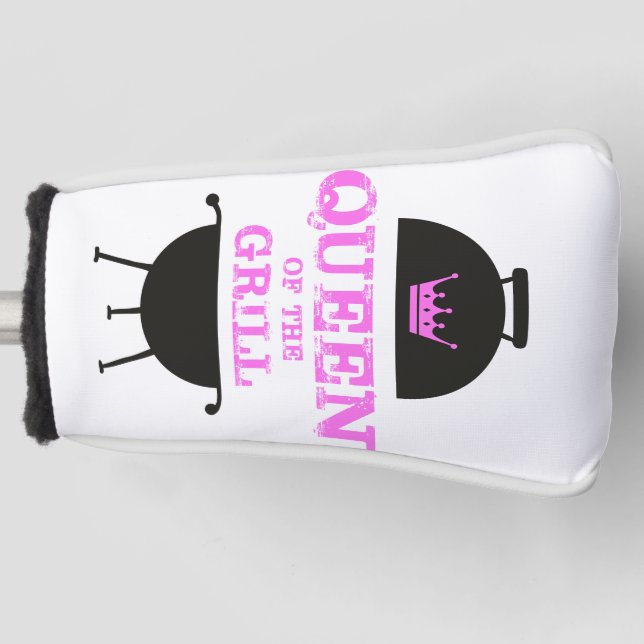 Queen Of The Grill, Pink Crown Pink Golf Head Cover (Front)