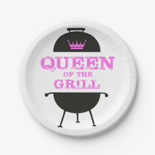 Queen Of The Grill, Pink Crown Pink Paper Plate