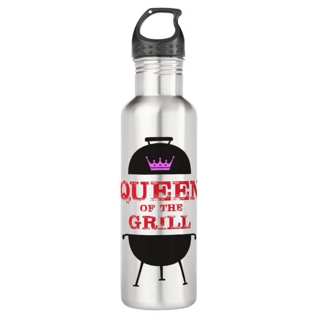Queen Of The Grill, Pink Crown Red 710 Ml Water Bottle (Front)