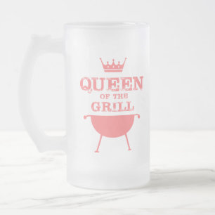 Queen Of The Grill, Pink Frosted Glass Beer Mug