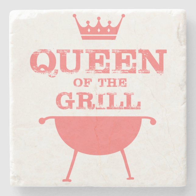 Queen Of The Grill, Pink Stone Coaster (Front)