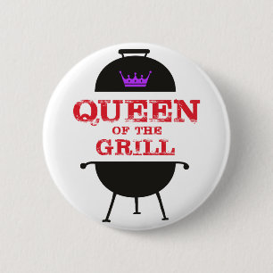 Queen Of The Grill, Purple Crown Red 6 Cm Round Badge