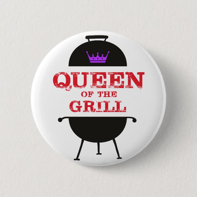 Queen Of The Grill, Purple Crown Red 6 Cm Round Badge (Front)