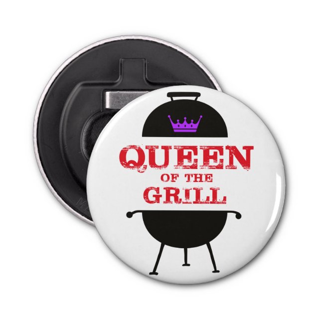 Queen Of The Grill, Purple Crown Red Bottle Opener (Front)