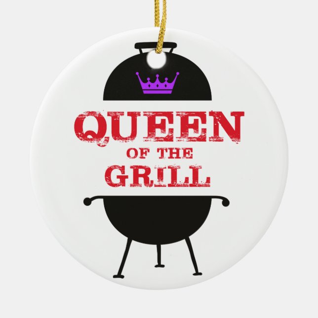 Queen Of The Grill, Purple Crown Red Ceramic Tree Decoration (Front)