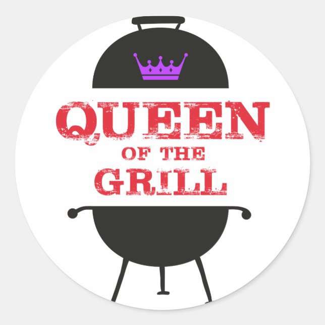 Queen Of The Grill, Purple Crown Red Classic Round Sticker (Front)