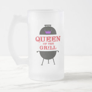 Queen Of The Grill, Purple Crown Red Frosted Glass Beer Mug
