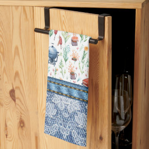 Queen of the Grill Women's colourful-denim, lace Tea Towel