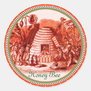 QUEEN OF THE HONEY BEES  IN SKEP / BEEKEEPER CLASSIC ROUND STICKER