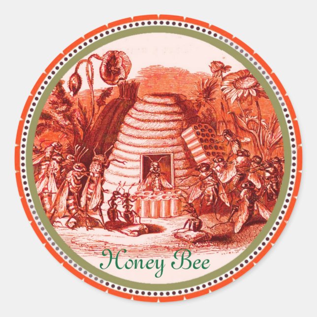 QUEEN OF THE HONEY BEES  IN SKEP / BEEKEEPER CLASSIC ROUND STICKER (Front)