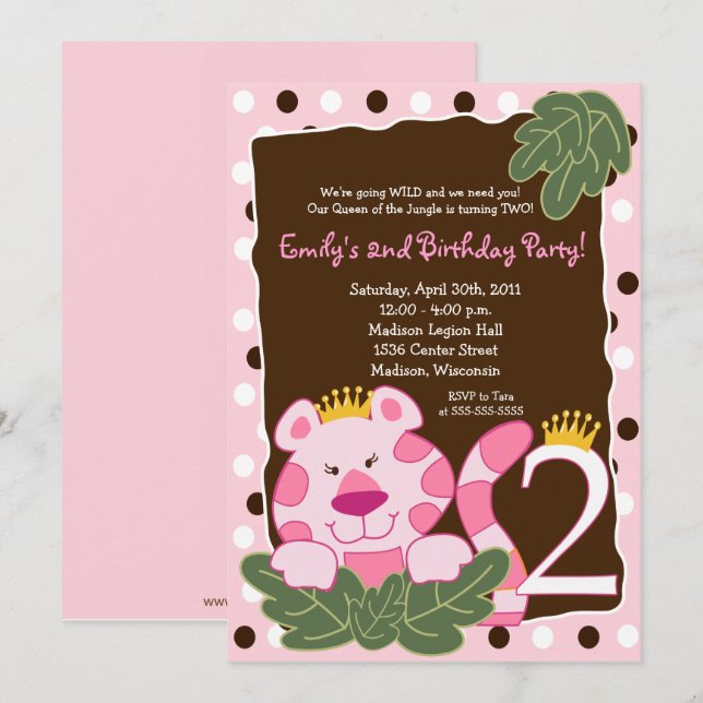 QUEEN OF THE JUNGLE 2nd Birthday Invitation (Front/Back)