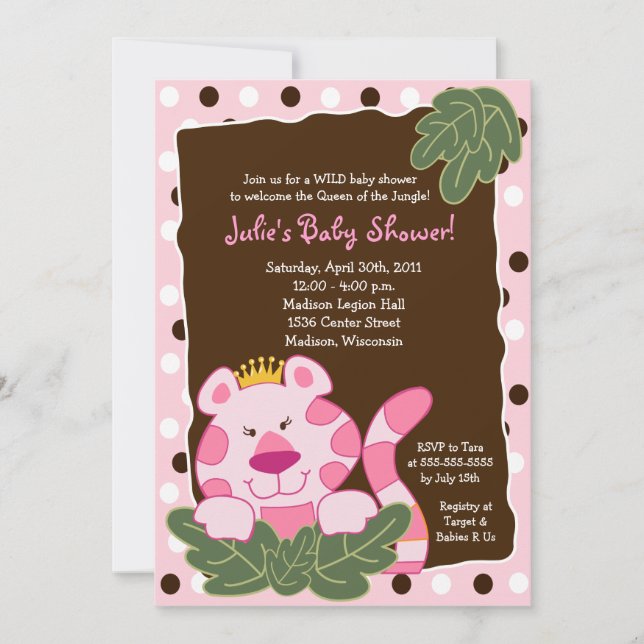 QUEEN OF THE JUNGLE TIGER 5x7 Baby Shower Invitation (Front)