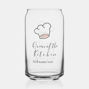 Queen of the kitchen chef cooking add name crown  can glass