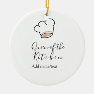 Queen of the kitchen chef cooking add name crown  ceramic tree decoration