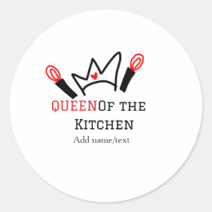 Queen of the kitchen chef cooking add name crown classic round sticker