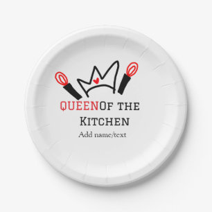 Queen of the kitchen chef cooking add name crown paper plate