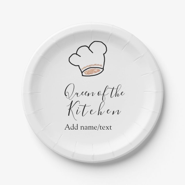 Queen of the kitchen chef cooking add name crown  paper plate (Front)