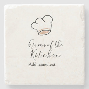 Queen of the kitchen chef cooking add name crown  stone coaster