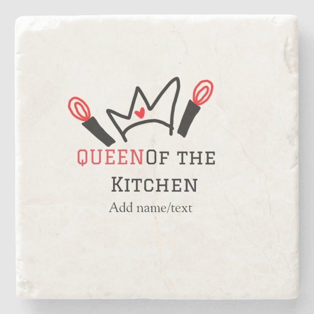 Queen of the kitchen chef cooking add name crown stone coaster (Front)