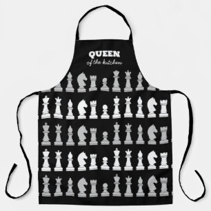 Queen Of the Kitchen Chess Black White Pattern Ap Apron