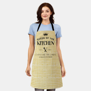 Queen of the Kitchen Crown Foodie Mum Yellow Plaid Apron
