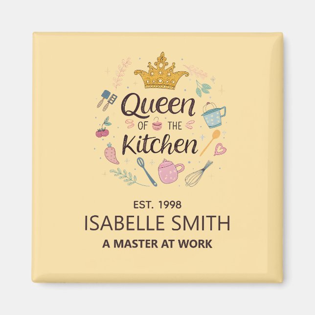 Queen of the Kitchen Custom Name Design Magnet (Front)