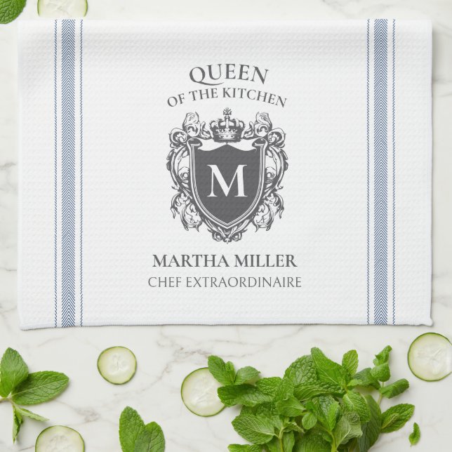 Queen of the Kitchen Customised Name Monogram Tea Towel (Folded)