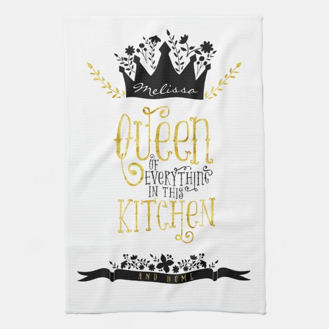 Queen of the Kitchen | Gold & Black Tea Towel (Vertical)