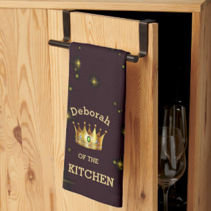 Queen of the Kitchen Gold Crown Stars Tea Towel