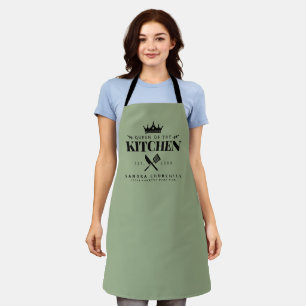 Queen of The Kitchen Lady Chef Personalised Green Apron