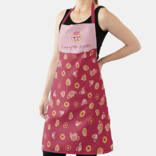 Queen of the Kitchen Tea Party Pattern Magenta Apron