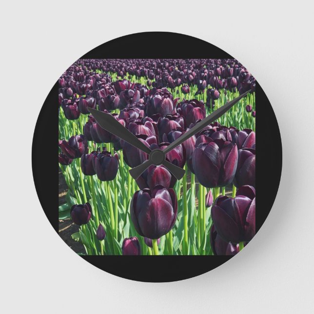 Queen of the Night Tulips Round Clock (Front)