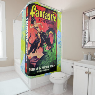 Queen of the Panther World:  Fantasy Pulp Fiction Shower Curtain