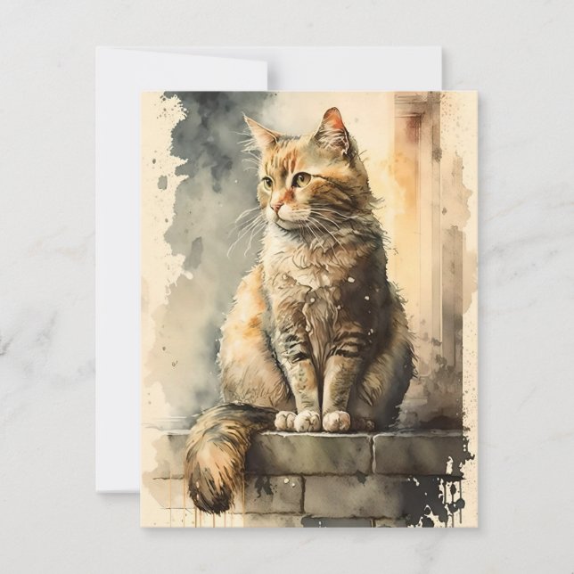 Queen Of The Perch Cat In Watercolors Holiday Card (Front)