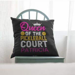 Queen of the Pickleball Court Monogram Name Fun Cushion
