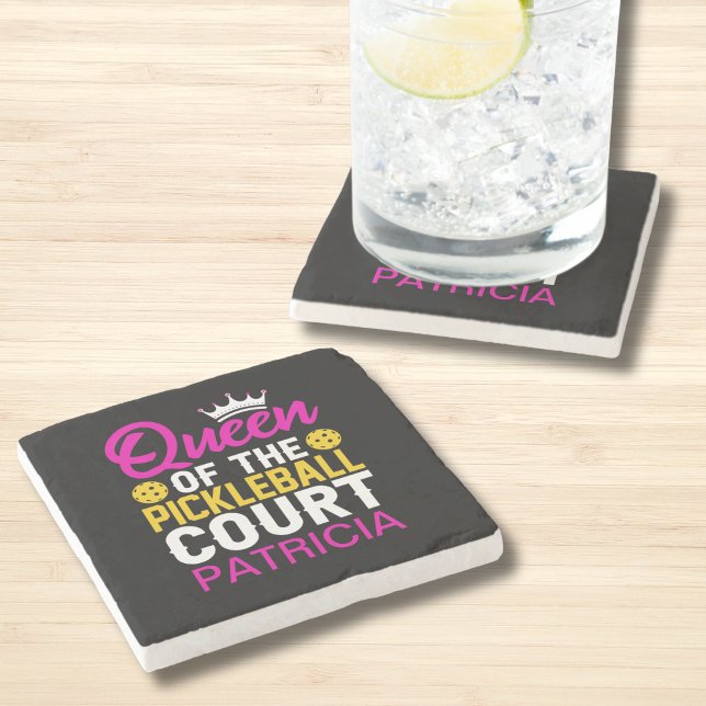 Queen of the Pickleball Court Personalised Name Stone Coaster (Personalize with a Name, matching items available in the collection.)