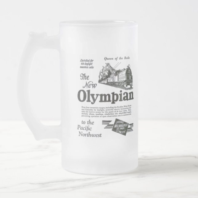 Queen of The Rails - New Olympian 1929 Frosted Glass Beer Mug (Left)
