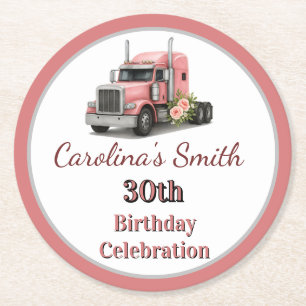 Queen of the Road Birthday Female Truck Driver Round Paper Coaster