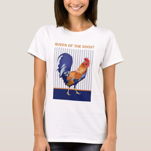 Queen of the Roost Rooster Stripes T-shirt (Front)