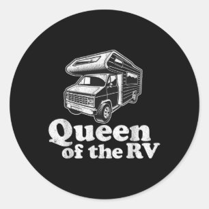 Queen Of The Rv Funny Camping Retro Motorhome Wome Classic Round Sticker